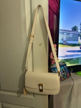 Target Cream Crossbody Bag with Gold Buckle